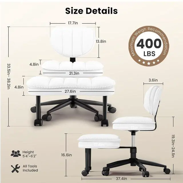 Alt view image 2 of 7 - Cross Legged Office Chair, Ergonomic Cloud Criss Cross Desk Chair, Meditation Chair with Wheels, Height Adjustable Seat for ADHD, Wide Kneeling Chair with Back Support, Corduroy Fabric