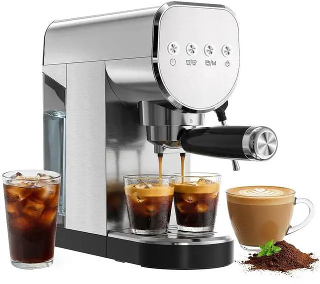 Main image of Coffee Maker, 20 Bar Espresso Machine with Milk Frother & Cold Brew,Compact Coffee Latte Machine for Home, 1250W, Steel Design