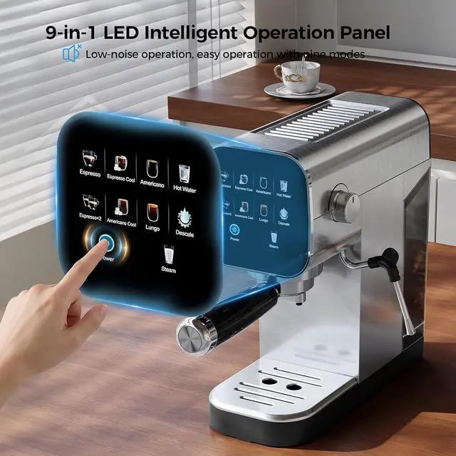 Alt view image 2 of 7 - Espresso Machine with Cold Brew, 20 Bar Coffee Maker Machine with Steam Milk Frother, Patbrela LED Touch Screen, Cappuccino/Latte/Mocha for Home