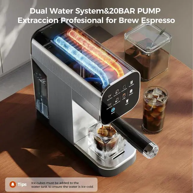 Alt view image 3 of 7 - Espresso Machine with Cold Brew, 20 Bar Coffee Maker Machine with Steam Milk Frother, Patbrela LED Touch Screen, Cappuccino/Latte/Mocha for Home