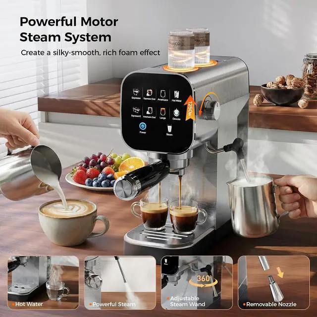 Alt view image 5 of 7 - Espresso Machine with Cold Brew, 20 Bar Coffee Maker Machine with Steam Milk Frother, Patbrela LED Touch Screen, Cappuccino/Latte/Mocha for Home