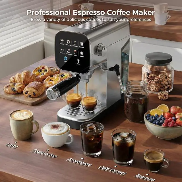 Alt view image 4 of 7 - Espresso Machine with Cold Brew, 20 Bar Coffee Maker Machine with Steam Milk Frother, Patbrela LED Touch Screen, Cappuccino/Latte/Mocha for Home