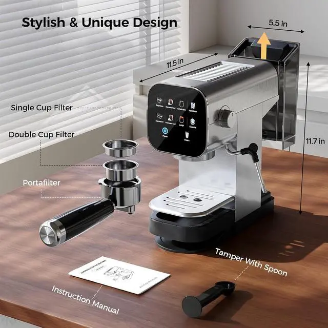 Alt view image 7 of 7 - Espresso Machine with Cold Brew, 20 Bar Coffee Maker Machine with Steam Milk Frother, Patbrela LED Touch Screen, Cappuccino/Latte/Mocha for Home
