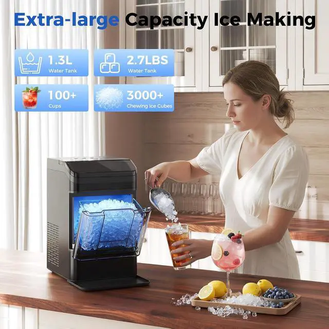 Alt view image 3 of 7 - Nugget Ice Maker Countertop, 38lbs Per Day Portable Ice Machine, 8 Mins Fast Ice Making, Self-Cleaning, Pebble Ice Making for Home, Party, Camping