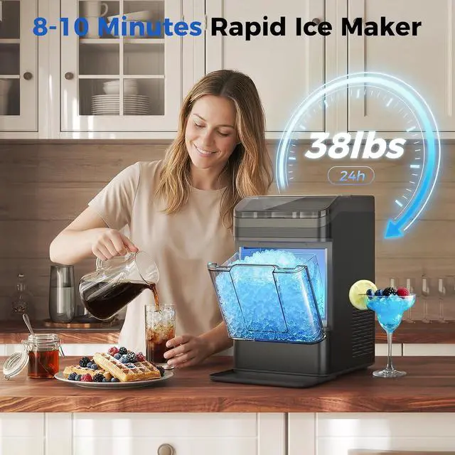 Alt view image 2 of 7 - Nugget Ice Maker Countertop, 38lbs Per Day Portable Ice Machine, 8 Mins Fast Ice Making, Self-Cleaning, Pebble Ice Making for Home, Party, Camping