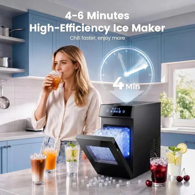 Alt view image 2 of 7 - Patbrela Nugget Ice Maker, 40lbs/24H Chewable Pebble Nugget Ice Machine with Self-Cleaning, Touch Screen, for Home, Kitchen, Office, RV