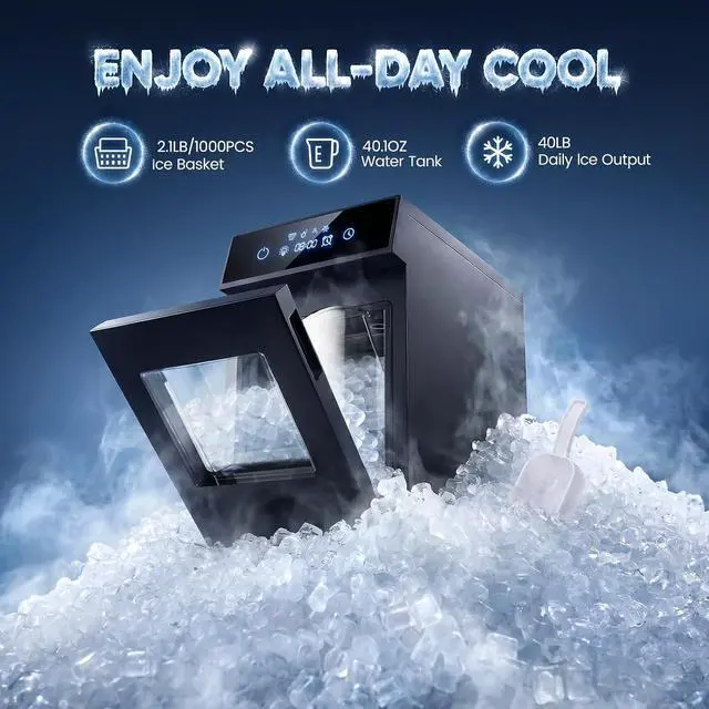 Alt view image 3 of 7 - Patbrela Nugget Ice Maker, 40lbs/24H Chewable Pebble Nugget Ice Machine with Self-Cleaning, Touch Screen, for Home, Kitchen, Office, RV