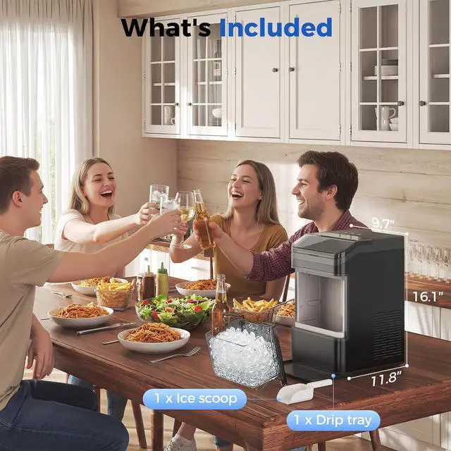 Alt view image 7 of 7 - Nugget Ice Maker Countertop, 38lbs Per Day Portable Ice Machine, 8 Mins Fast Ice Making, Self-Cleaning, Pebble Ice Making for Home, Party, Camping