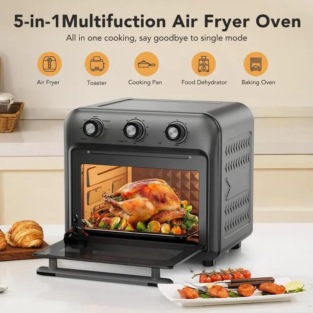 Alt view image 3 of 7 - 19QT Air Fryer Toaster Oven with Convection, 5-in-1 Countertop Cooker, Visible Window, Oil Free, 1500W, Black