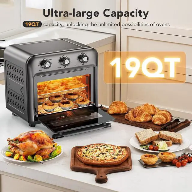 Alt view image 2 of 7 - 19QT Air Fryer Toaster Oven with Convection, 5-in-1 Countertop Cooker, Visible Window, Oil Free, 1500W, Black