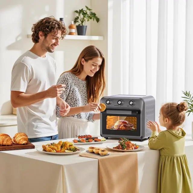 Alt view image 4 of 7 - 19QT Air Fryer Toaster Oven with Convection, 5-in-1 Countertop Cooker, Visible Window, Oil Free, 1500W, Black