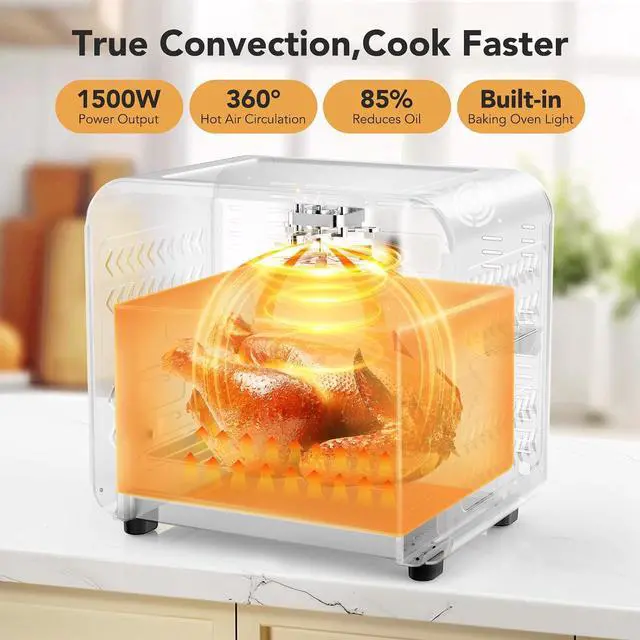 Alt view image 5 of 7 - 19QT Air Fryer Toaster Oven with Convection, 5-in-1 Countertop Cooker, Visible Window, Oil Free, 1500W, Black