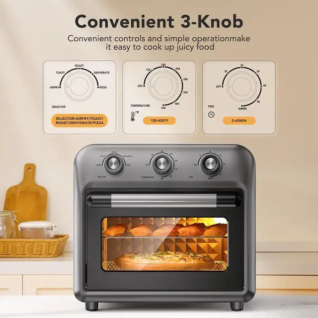 Alt view image 7 of 7 - 19QT Air Fryer Toaster Oven with Convection, 5-in-1 Countertop Cooker, Visible Window, Oil Free, 1500W, Black