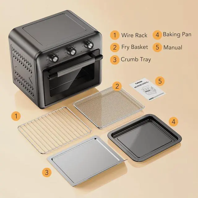 Alt view image 6 of 7 - 19QT Air Fryer Toaster Oven with Convection, 5-in-1 Countertop Cooker, Visible Window, Oil Free, 1500W, Black