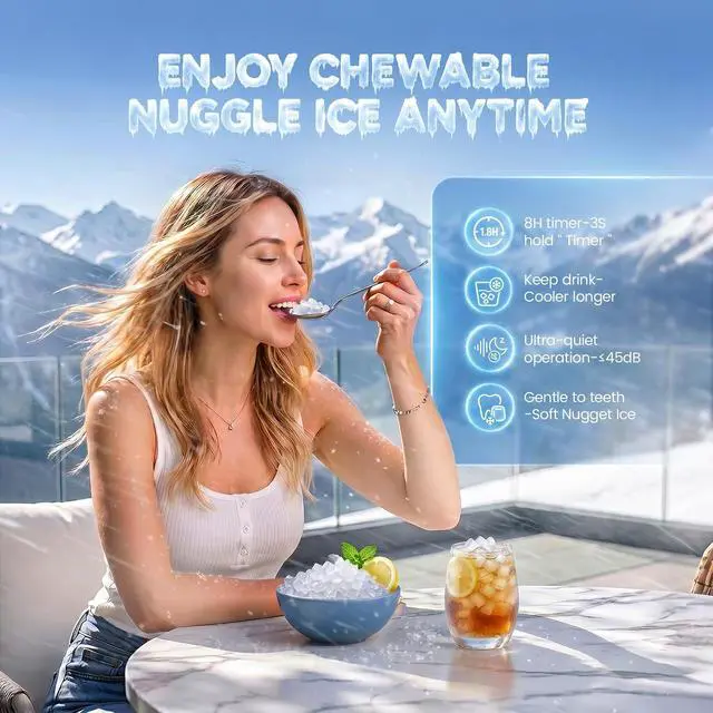Alt view image 6 of 7 - Patbrela Nugget Ice Maker, 40lbs/24H Chewable Pebble Nugget Ice Machine with Self-Cleaning, Touch Screen, for Home, Kitchen, Office, RV