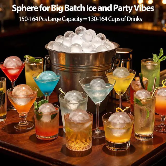Alt view image 3 of 7 - Sphere Ice Maker,164pcs/Day,Ice Ball Maker with Self-Cleaning&Timer,LED Touch Screen,Large Capacity Ice Maker for Home Bar,Whiskey & Cocktails