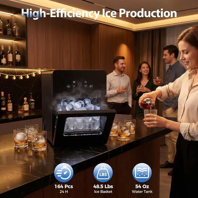 Alt view image 4 of 7 - Sphere Ice Maker,164pcs/Day,Ice Ball Maker with Self-Cleaning&Timer,LED Touch Screen,Large Capacity Ice Maker for Home Bar,Whiskey & Cocktails
