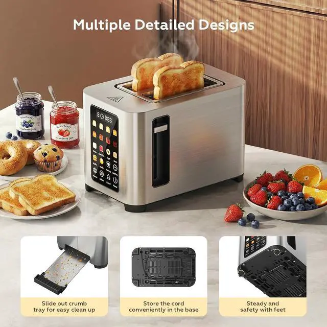 Alt view image 6 of 7 - Toaster 2 Slices, 6 Bread Types & 8 Browning Settings, 1.6" Wide Slots for Bagels, Patbrela Full LED Color Touch Control, Breakfast for Home Kitchen