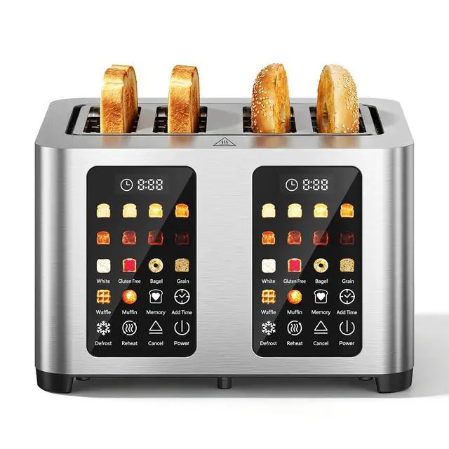 Alt view image 2 of 7 - Toaster 4 Slices, Stainless Steel, Touch Screen for Dual Control, Digital Timer, Smart Toaster with 6 Bread Type, Wide Slot, Removable Crumb Tray
