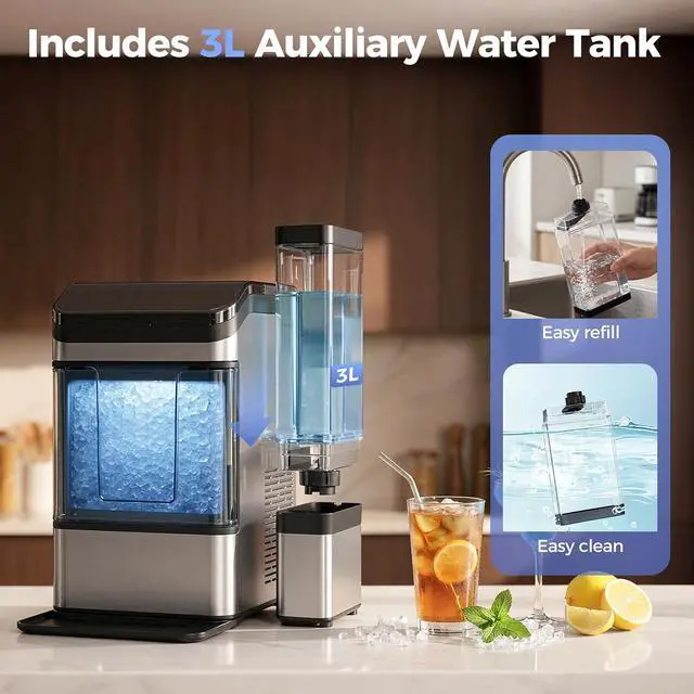 Alt view image 5 of 7 - Nugget Ice Maker Countertop, Ice Machine with 0.8 Gal Water Tank 8-10 Mins Fast Ice Making for Home, Camping, Kitchen