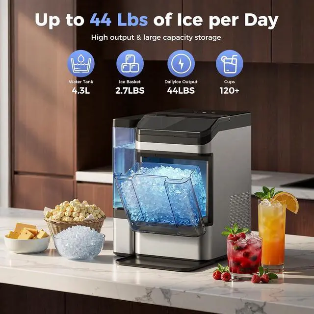 Alt view image 4 of 7 - Nugget Ice Maker Countertop, Ice Machine with 0.8 Gal Water Tank 8-10 Mins Fast Ice Making for Home, Camping, Kitchen