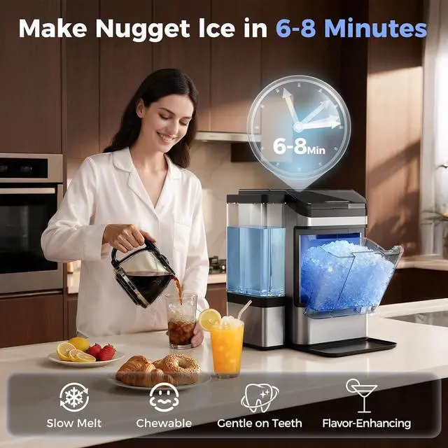 Alt view image 3 of 7 - Nugget Ice Maker Countertop, Ice Machine with 0.8 Gal Water Tank 8-10 Mins Fast Ice Making for Home, Camping, Kitchen
