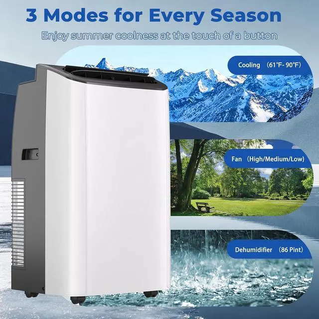 Alt view image 2 of 5 - 14000 BTU Portable Air Conditioner, AC Unit with Remote, Cool, Dehumidifier and Fan, Cools up to 800 Sq. Ft., 24H Timer Sleep Mode, for Bedroom