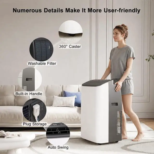 Alt view image 4 of 5 - 14000 BTU Portable Air Conditioner, AC Unit with Remote, Cool, Dehumidifier and Fan, Cools up to 800 Sq. Ft., 24H Timer Sleep Mode, for Bedroom