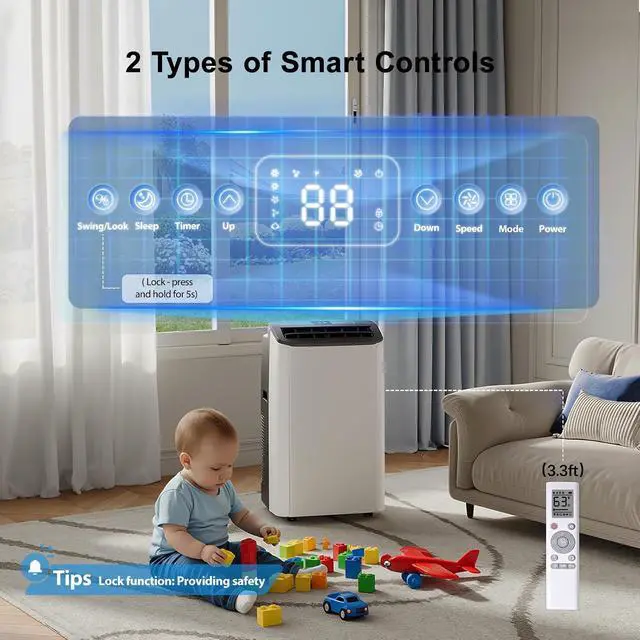 Alt view image 3 of 5 - 14000 BTU Portable Air Conditioner, AC Unit with Remote, Cool, Dehumidifier and Fan, Cools up to 800 Sq. Ft., 24H Timer Sleep Mode, for Bedroom