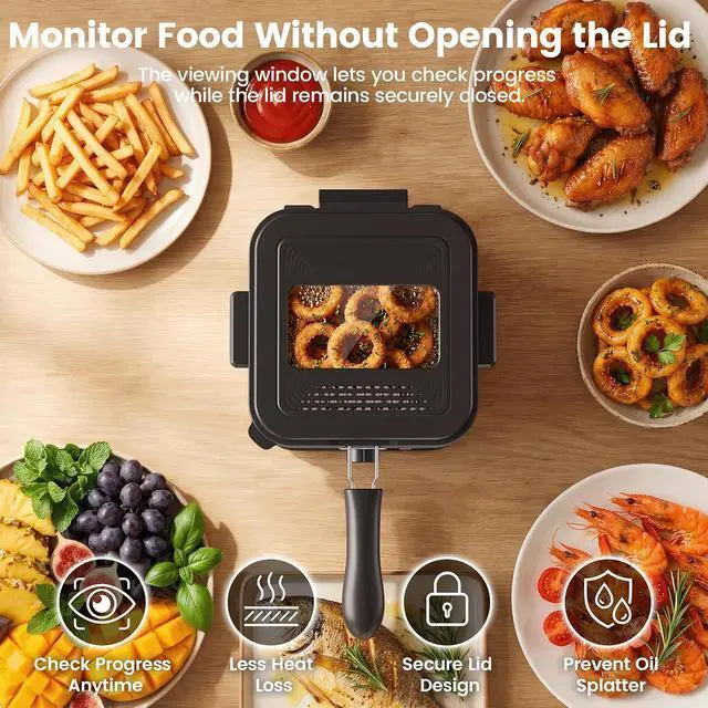 Alt view image 3 of 7 - Deep Fryer, 1.6QT Electric Deep Fryer with Hangable Basket, Viewing Window, Adjustable Temperature 175°F-375°F, Stainless Steel Countertop Oil Fryer, 950W, Dishwasher Safe Parts
