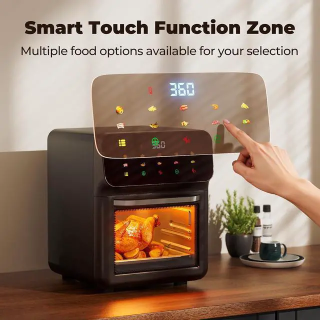 Alt view image 2 of 7 - 10QT Air Fryer, Convection Oven With 10 Preset Cooking Mode, Bake, Roast, Reheat, Broiler, Dehydrate, Toaster Baker, 85% Oil-Less, Visible Window and LED Digital Color Display