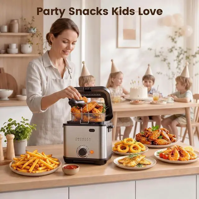 Alt view image 7 of 7 - Deep Fryer, 1.6QT Electric Deep Fryer with Hangable Basket, Viewing Window, Adjustable Temperature 175°F-375°F, Stainless Steel Countertop Oil Fryer, 950W, Dishwasher Safe Parts