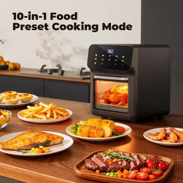 Alt view image 3 of 7 - 10QT Air Fryer, Convection Oven With 10 Preset Cooking Mode, Bake, Roast, Reheat, Broiler, Dehydrate, Toaster Baker, 85% Oil-Less, Visible Window and LED Digital Color Display