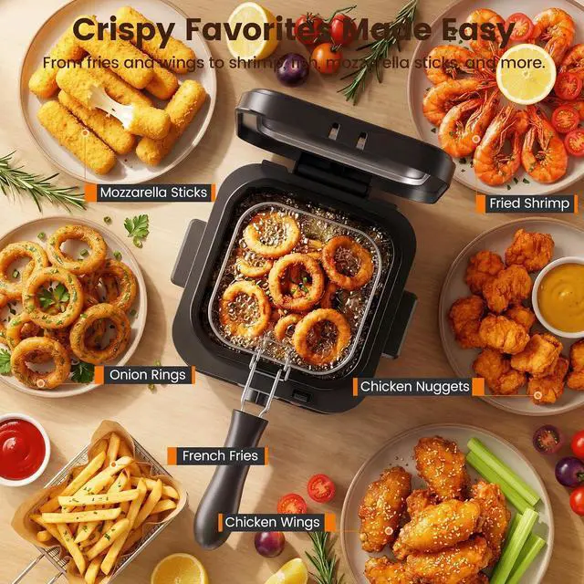 Alt view image 6 of 7 - Deep Fryer, 1.6QT Electric Deep Fryer with Hangable Basket, Viewing Window, Adjustable Temperature 175°F-375°F, Stainless Steel Countertop Oil Fryer, 950W, Dishwasher Safe Parts
