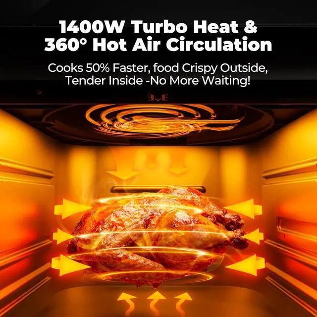 Alt view image 5 of 7 - 10QT Air Fryer, Convection Oven With 10 Preset Cooking Mode, Bake, Roast, Reheat, Broiler, Dehydrate, Toaster Baker, 85% Oil-Less, Visible Window and LED Digital Color Display