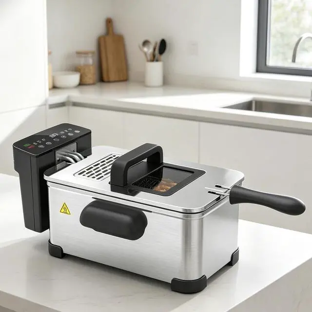 Alt view image 3 of 5 - 3L Stainless Steel Deep Fryer with Basket for Home Use, 1700W, Deep Fryer with Oil Filtration, Temp Control, Digital Timer