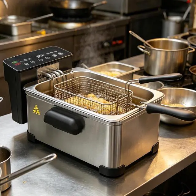 Alt view image 4 of 5 - 3L Stainless Steel Deep Fryer with Basket for Home Use, 1700W, Deep Fryer with Oil Filtration, Temp Control, Digital Timer