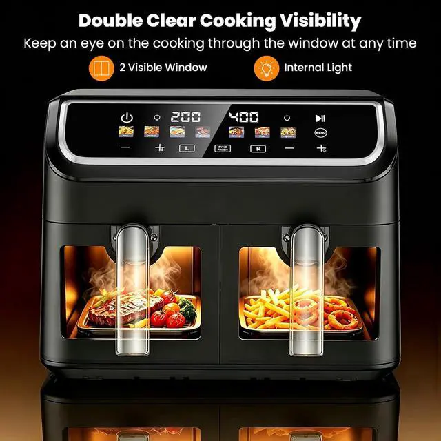 Alt view image 7 of 7 - 10QT Air Fryer Dual Basket, SYNC Match Cook, Independent Dual Controls, 7 Food Presets, Roasting, Baking, Reheating, 1700W LED Color Display