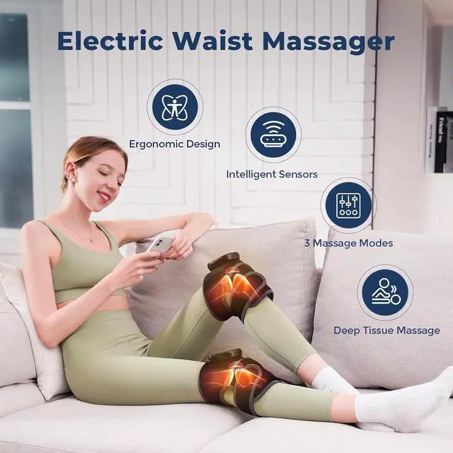 Alt view image 2 of 7 - Heated Knee Massager 2 pcs and Cordless Heating Pad with Massager for Back Pain Relief Bundles