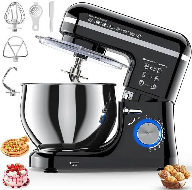 Main image of Stand Mixer, 5.3QT Stainless Steel Bowl, 10-Speed, Black | Extra 3.5QT Bowl, Dough Hook, Beater & Whisk, Tilt-Head, For Bread Dough, Cakes, Cookies & Baking