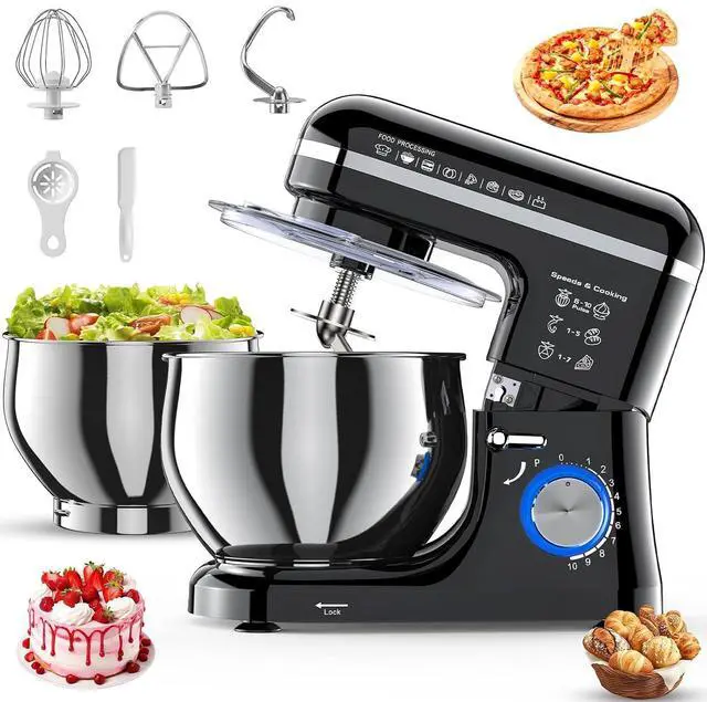 Main image of Stand Mixer, 5.3QT Stainless Steel Bowl, 10-Speed, Black | Extra 3.5QT Bowl, Dough Hook, Beater & Whisk, Tilt-Head, For Bread Dough, Cakes, Cookies & Baking