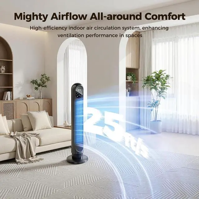 Alt view image 2 of 7 - Tower Fan For Home with Remote, 31" Bladeless Floor Fans for Home, 4 Modes & 4 Speeds, 12H Timer, LED Display, Wide Oscillating Wide Cooling for Bedroom, Office