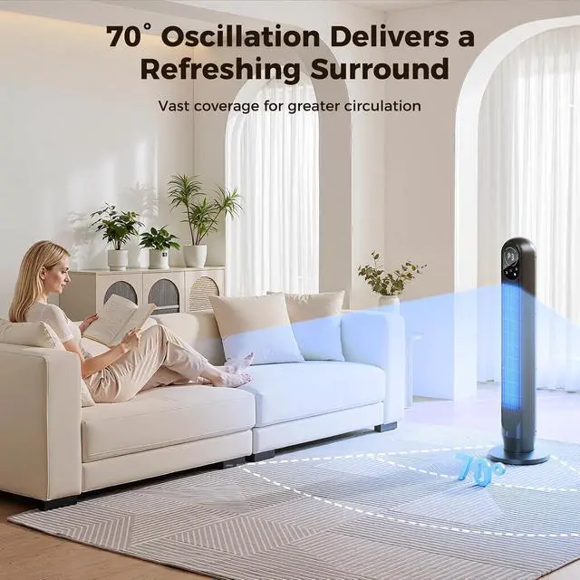 Alt view image 5 of 7 - Tower Fan For Home with Remote, 31" Bladeless Floor Fans for Home, 4 Modes & 4 Speeds, 12H Timer, LED Display, Wide Oscillating Wide Cooling for Bedroom, Office