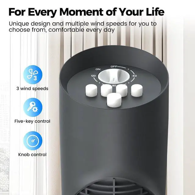 Alt view image 2 of 5 - Tower Fan, 32" Wide Oscillating Cooling Fan with 3 Speeds 3 Wind Modes,Timer,Pentatonic Button,Standing Fan for Home,Bedroom & Office