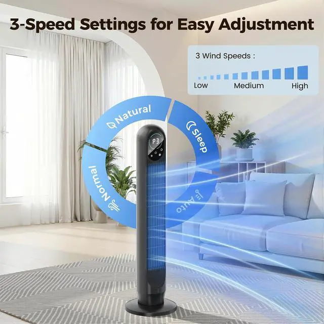 Alt view image 4 of 7 - Tower Fan For Home with Remote, 31" Bladeless Floor Fans for Home, 4 Modes & 4 Speeds, 12H Timer, LED Display, Wide Oscillating Wide Cooling for Bedroom, Office