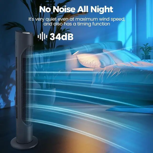 Alt view image 3 of 5 - Tower Fan, 32" Wide Oscillating Cooling Fan with 3 Speeds 3 Wind Modes,Timer,Pentatonic Button,Standing Fan for Home,Bedroom & Office