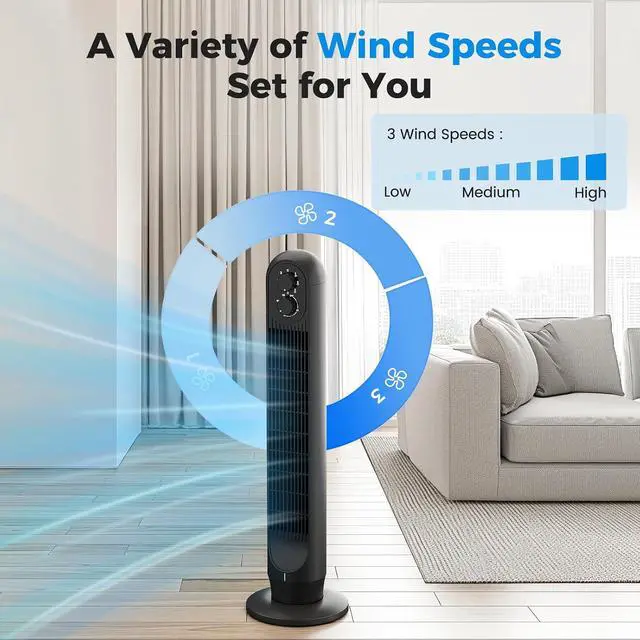 Alt view image 4 of 7 - Tower Fan, 31" Oscillating Standing Fan for Home, Floor Fan with 360° Dual Knob Control, 3 Speed, Timer Bladeless Fan for Bedroom Office