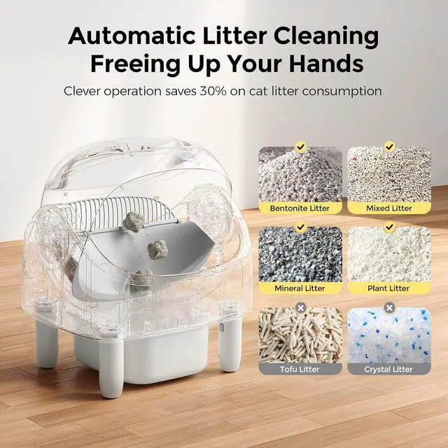 Alt view image 2 of 7 - Open Top Automatic Litter Box, App Control Self-Cleaning Litter Box with Large Waste Bin for Multiple Cats, White