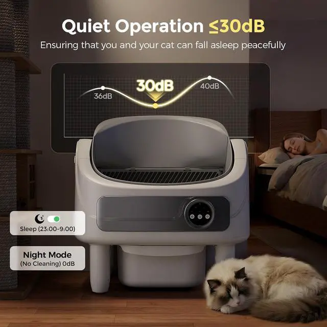 Alt view image 6 of 7 - Open Top Automatic Litter Box, App Control Self-Cleaning Litter Box with Large Waste Bin for Multiple Cats, White