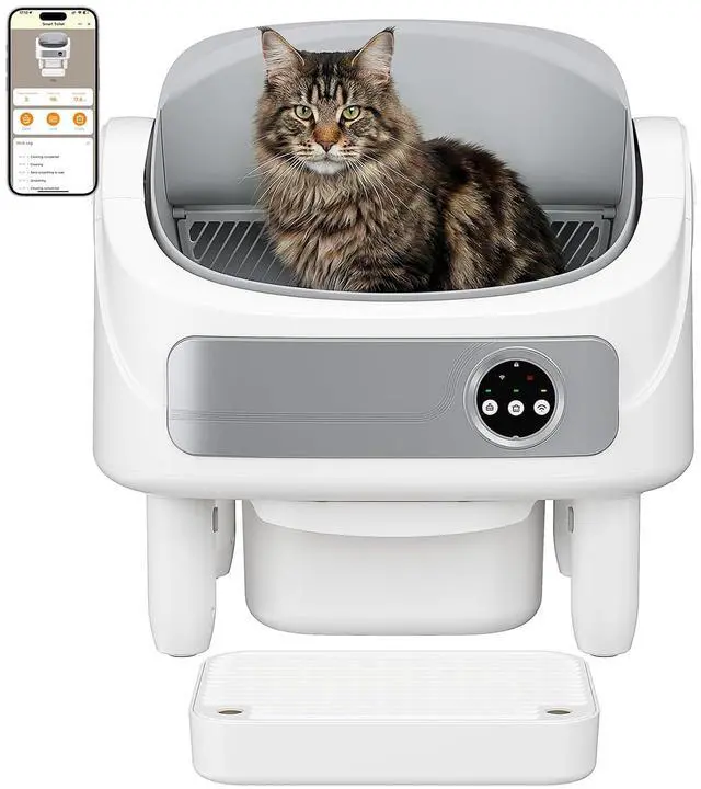 Main image of Open Top Self Cleaning Litter Box, App Control Automatic Litter Box, Large Waste Bin for Multiple Cats,Stairs, White